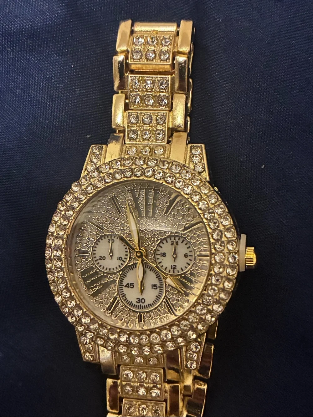 Gold Crystal Pavé Watch - Elegant Gold Tone